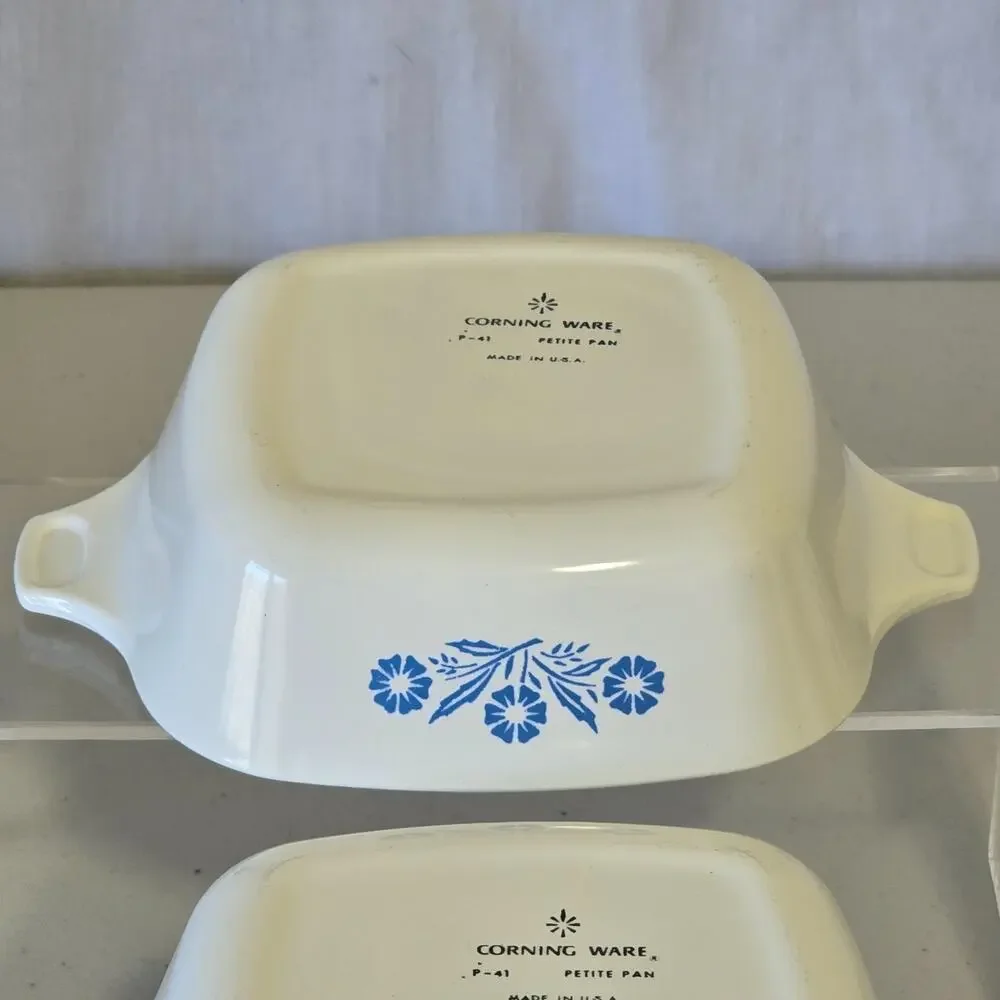 VTG Corning Ware P-41 Petite Pans 2 Blue Cornflower Mini USA Set Of 2